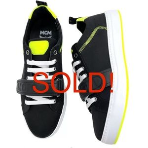 MCM Authentic Low Top Strap Sneakers Black Neon Yellow NWB 10 US 9